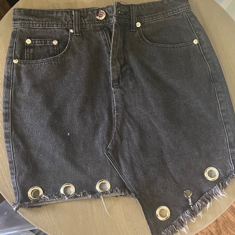 Black Denim Skirt with Gold Accents